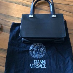 Gianni Versace Bag Handbag Tote Black Silver Clean